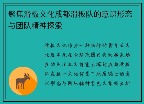 聚焦滑板文化成都滑板队的意识形态与团队精神探索